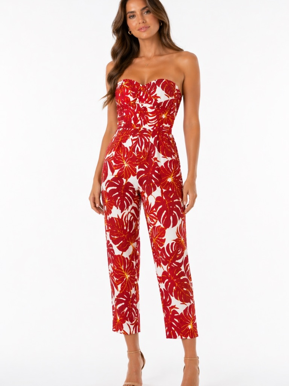 EUC H&M Size 10 Burgundy & Blue Leaf Print Jumpsuit Straight Ankle